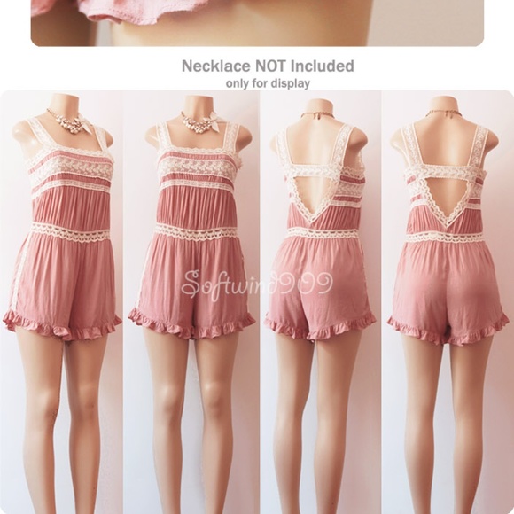 Last☝️ Pink Lace Vtg Open Back Sweet CUTE Romper - Picture 6 of 8